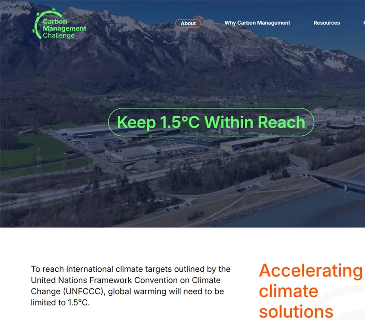 Screenshot of Carbon Management Challenge (CMC) website homepage