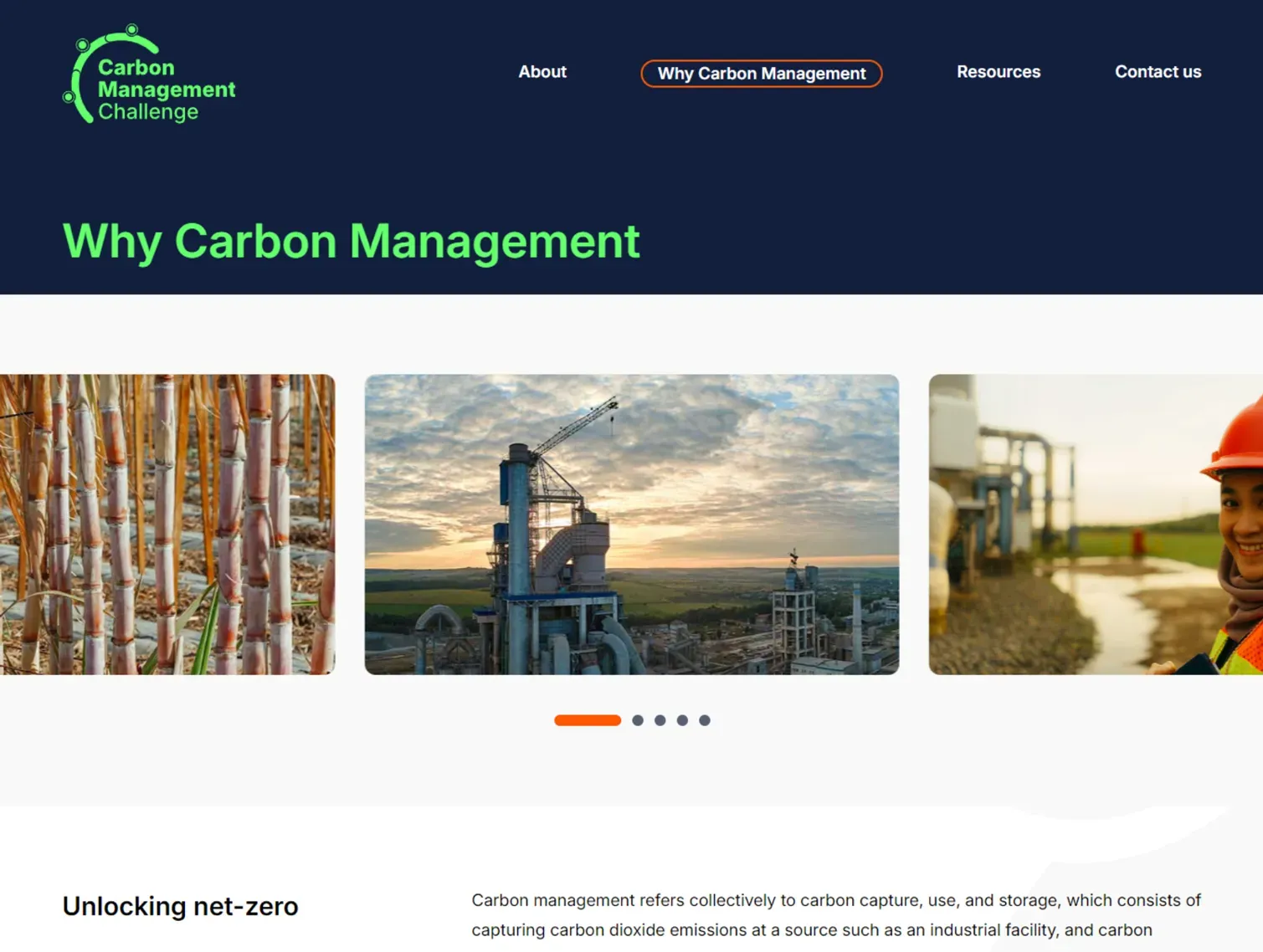 Screenshot of Carbon Management Challenge (CMC) website Why Carbon Management page