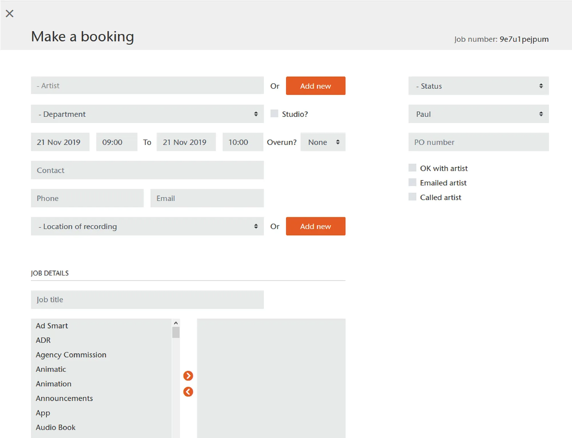 Screenshot of Hobsons booking platform job details interface