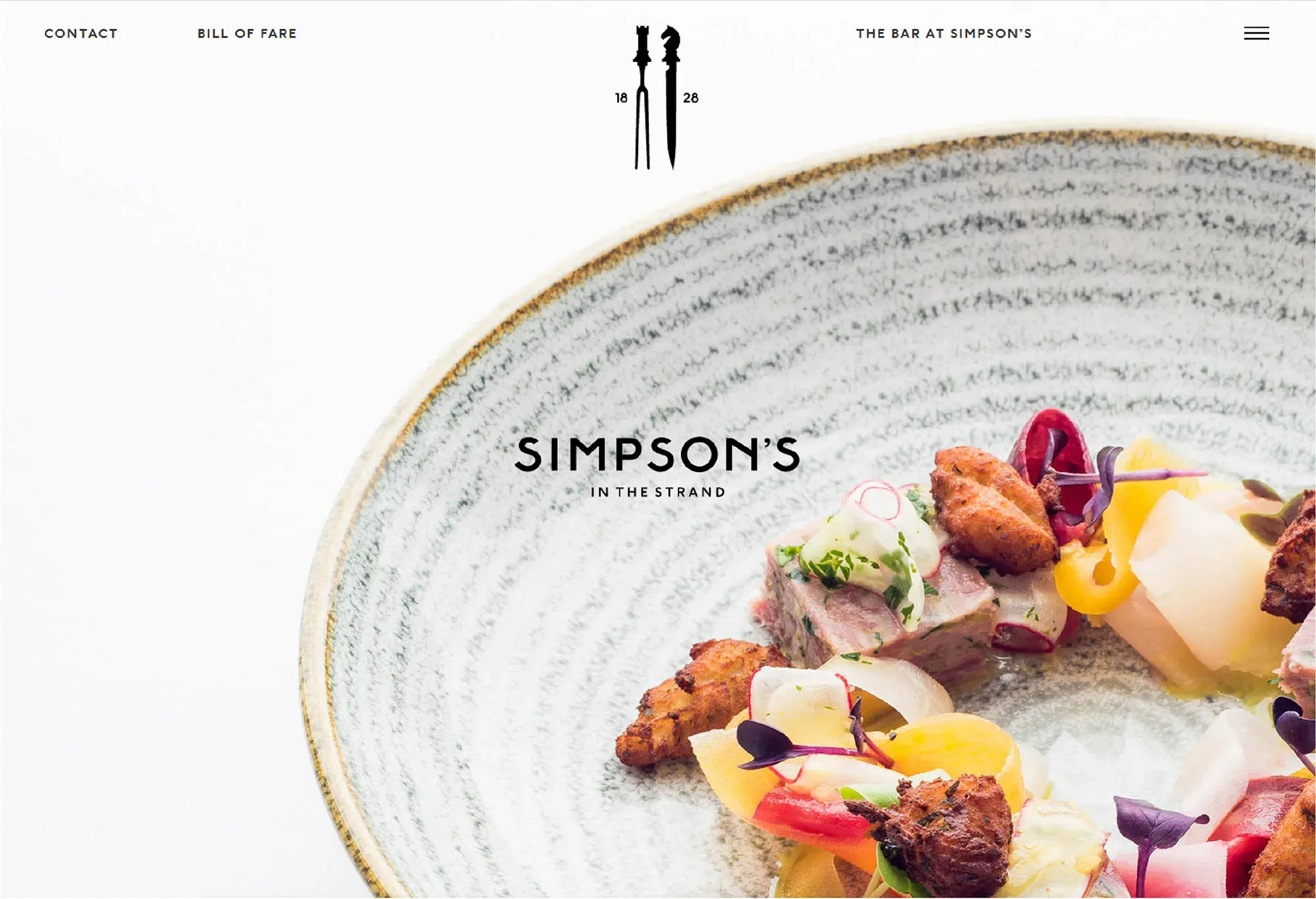 Screenshot of Simpsons in the Strand website homepage with Simpsons logo and a plate of elegant food